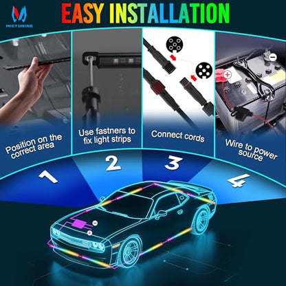 MICTUNING U8 RGBW Underglow LED Light Bars (8-Piece Kit) 888 Ultra-Bright LEDs, Dual Remotes, White+RGB Colors, IP68 Waterproof Aluminum Housing – for Cars, Trucks, SUVs, ATVs - size: RGBW & 2 Remote