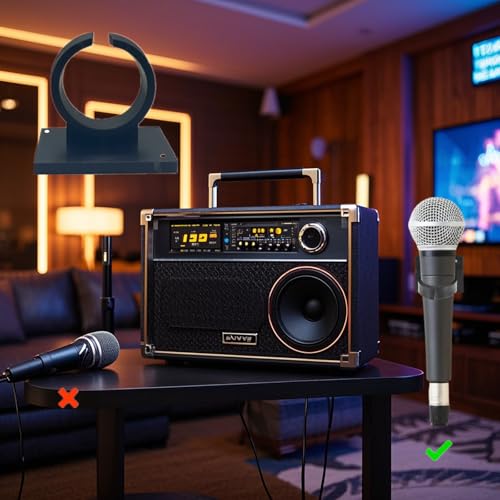 4 PCS Microphone Clips Universal Microphone Holders Microphone Bracket Clips Microphone Stand Hooks Microphone Wall Mount with Square Adhesive Backing for Home, Office, Hotel, Karaoke(Black)