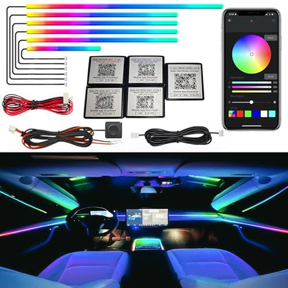 Dreamcolor Acrylic Interior Car LED Strip Light, RGB 6 in 1 Fiber Optic Ambient Lighting Kits, 16 Million Colors Sound Active Function Car Neon Lights with Wireless APP