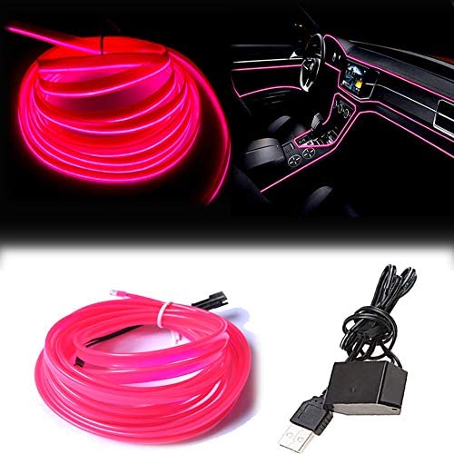 El Wire Pink Interior Car LED Strip Lights, 10M Neon Wire USB 5V with Fuse Protection for Automotive Interior Decoration, with 6mm Sewing Edge - color: Pink, size: 10 M