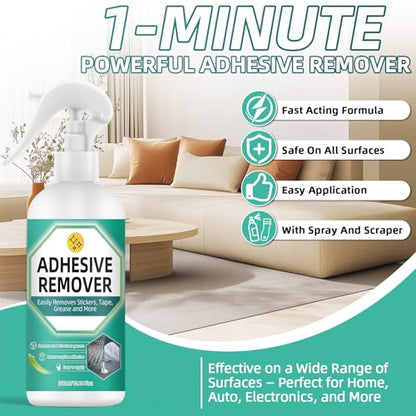 Adhesive Remover Spray, Glue Remover with Plastic Scraper and Towel, Surface Safe Sticky Stuff Remover for Car, Windows, Floor, Sticker Remover Rapidly Removes Labels, Gum, Tape, Wax (10.5Fl oz) - color: GREEN