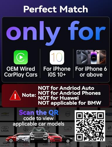 Carplay Wireless Adapter for iPhone, Latest Upgrade Carplay Dongle, Stable Fast Convert Wired to Wireless CarPlay, Plug & Play OTA Upgrade, for iPhone iOS 10+ & Cars with Wired CarPlay (Black)