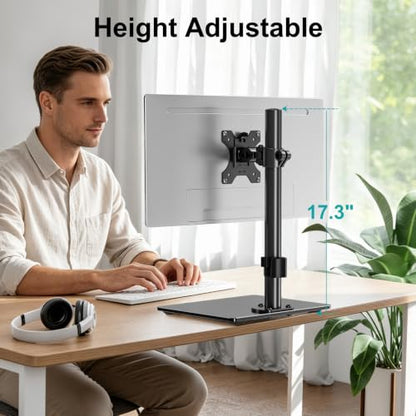MOUNT PRO Single Monitor Stand Fits Max 32 inch Screen, Free-Standing Computer Desk Stand, Display Mount with Height Adjustable, Swivel, Tilt, Rotation, VESA Monitor Stand 100x100 - color: Black
