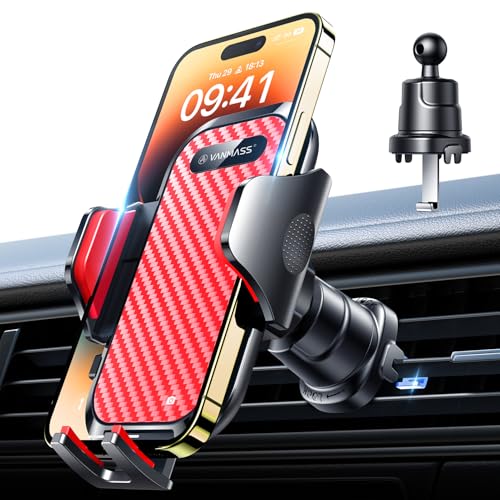 VANMASS Phone Holders for Your Car Ultimate Military-Grade Car Phone Holder Mount【Patent & Safety Certs】 Upgraded Shockproof Truck Air Vent Phone Mount for iPhone 17 Pro Max 16 Samsung Android,Red - color: Red