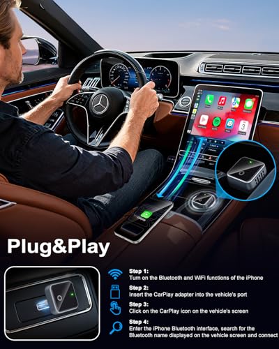 𝟐𝟎𝟐𝟓 𝐔𝐩𝐠𝐫𝐚𝐝𝐞𝐝 Wireless CarPlay Adapter for Apple iPhone iOS 10+,USB/USB C Mini Design for Convert Wired to Wireless Car Play Adapter,Plug and Play Stable No Latency from iPhone to Screen
