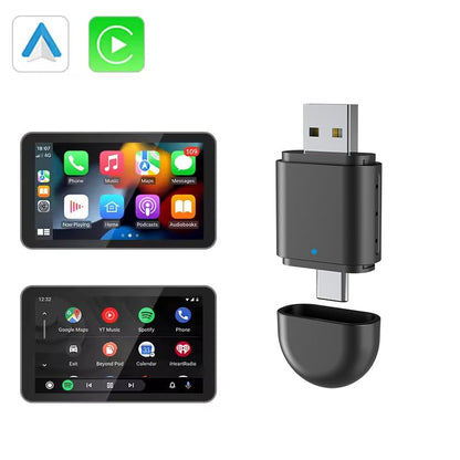 2-in-1 Wireless CarPlay & Android Auto Adapter – Plug & Play USB/Type-C Dongle, Bluetooth 5.4 + 5.8GHz Wi-Fi, Converts Wired CarPlay & Android Auto to Wireless, Fast Stable Connection