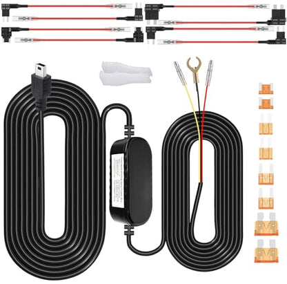 Gebildet Dash Cam Hardwire Kit, Car Dash Camera Mini Charger Hard Wire Kit for Dashcam DC 12-24V to 5V/2.5A Low Voltage Protection 24h Parking Surveillance with Fuse Tap - style: Mini -3 wire with fuse tap