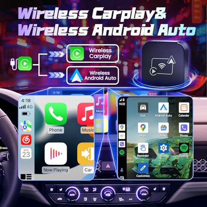 Wireless Carplay Adapter for Apple iPhone 2024 Upgrade 2 in 1 Mini Car Play Dongle Converts Wired Carplay/Android Auto to Wireless Plug and Play Low Latency for Cars from 2016