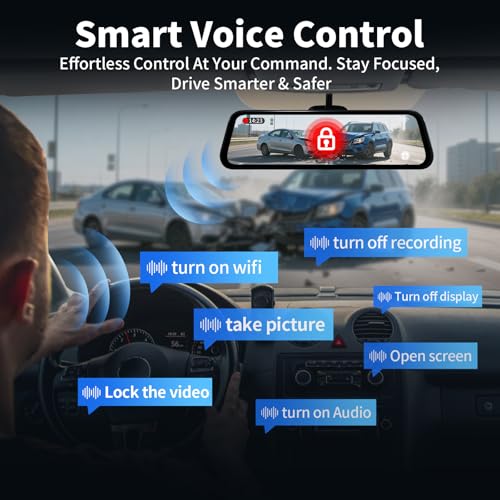 Mirror Dual Dash Camera,4K and 2.5K Dash Cam with Voice Control Rear View Mirror Camera and WiFi,GPS Dashcam for Cars with WDR Night Vision, G-Sensor, 24 Parking Monitor ABS (Include 64GB Card) - style: 4K Front + 2.5K Rear + GPS + Voice Control