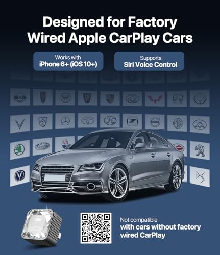 Wireless CarPlay Adapter for iPhone, Premium Glass Finish Design, 5s Auto-Connect, Mini Wireless CarPlay Dongle Compatible with Apple CarPlay, Plug & Play for Factory Wired Cars, Low Latency Coral