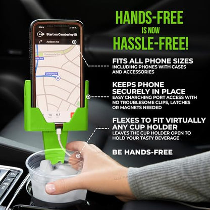 Cup Holder Phone Holder Mount for Car - Universal Adjustable Expander Cradle Hands-Free Driving - Compatible with All Smartphones Car Mount for iPhone Samsung Google Android Mobile Accessories Green - color: Lime Green