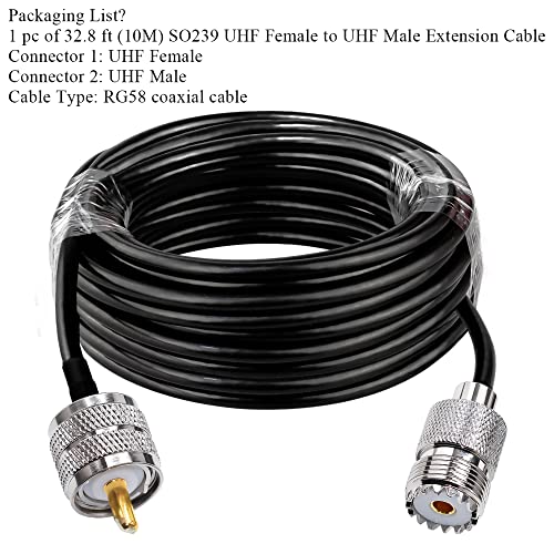 TUOLNK Coax Cable RG58 UHF Male to Female Extension Cable Low Loss CB Antenna PL-259 Jumper for CB Radio Ham Radio 32.8ft(10M) - size: 32.8ft
