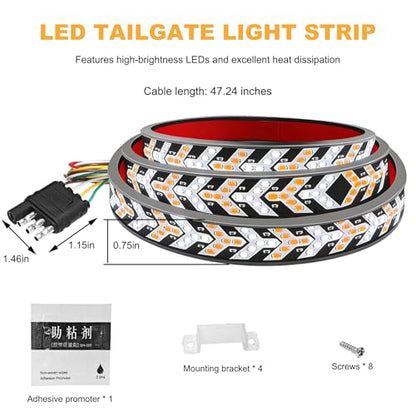 47" LED Tailgate Light Strip, Arrow-Style Light Strip with Red Running Brake Amber Turn Signal Strobe Lights, Waterproof Flexible LED Tailgate Lamp Bar for Pickup Truck SUV RV - color: 47 inches