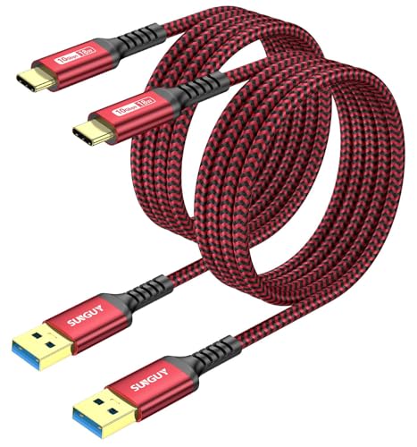 SUNGUY 10Gbps USB C 3.1 Gen 2 Cable,[2-Pack, 5FT] USB A to USB C 3A Fast Charging Android Auto Cable, USB C CarPlay, for iPhone 17/16/15 Pro Max, Galaxy S22 S21 Note 20, Pixel 6 5 (Red) - color: Red, size: 5ft