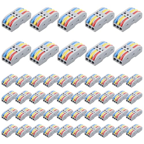 ALITOVE 50pcs Electrical Connectors 3 Port Quick Connect Wire Connector - size: 50PCS, style: 3 in 3 out