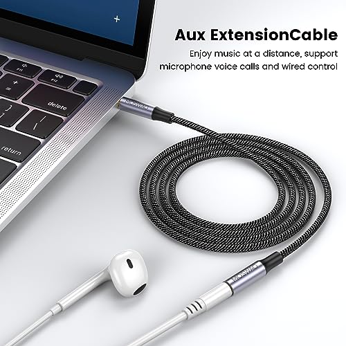 MOSWAG 6.6FT 3.5mm Male to Female Extension Cable with Microphone Stereo - color: Black, size: 6.6 ft