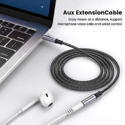 MOSWAG 6.6FT 3.5mm Male to Female Extension Cable with Microphone Stereo - color: Black, size: 6.6 ft