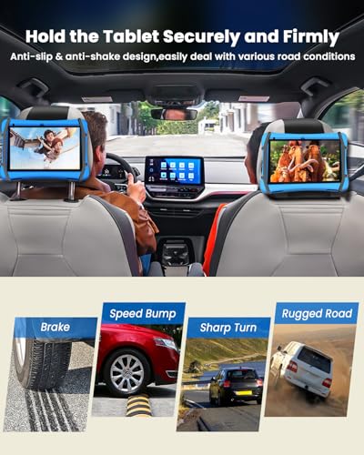 WONNIE Tablet Holder for Car, Upgraded iPad Holder for Car Mount Headrest, iPad Mount Back Seat for Kids with Anti-Slip Strap, Silicone Holding Net/Fits All 7-12.9'' Tablets - size: 1 Pack- fits 7-12.9" tablet