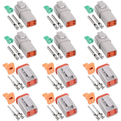 Glarks 54Pcs 4 Pin Way Sealed Gray Male and Female Auto Waterproof Electrical Wire Connector Plug 22-16AWG Connector for Motorcycle, Scooter, Car, Truck, Boats - size: 4 Pin