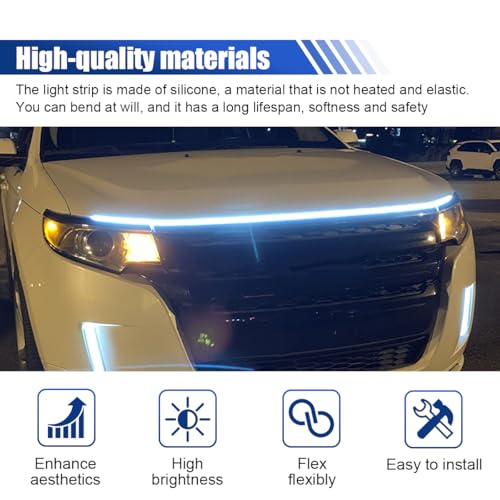 71 Inch Exterior Car LED Hood Light Strip, Ice Blue - color: Ice Blue