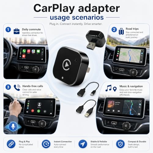 ZYAN Wireless CarPlay & Android Auto Adapter with Extension Cable USB-A and USB-C