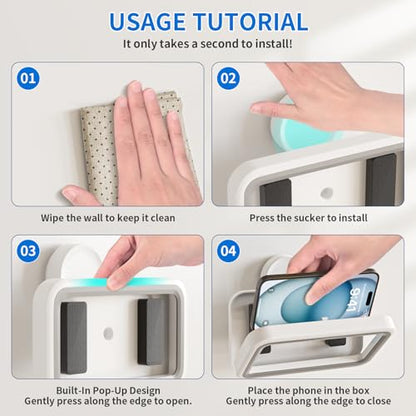 Shower Phone Holder Suction Waterproof-480 Rotation, High Sensitivity Suction Cup Mount for Easy Movement, Phone Stand Case Mount for Bathtub Kitchen Mirror Suitable for All 4-7 inch Phones.