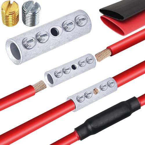 4 Gauge Wire Butt Connectors 6 PCS Tinned Brass Mechanical Butt Splice Connectors Kit 4 AWG Mechanical Repair Splice Kit Splice Screw Sleeves 6 PCS Mechanical Splices with 6 PCS 3:1 Heat Shrink Tubes - color: Tinned Brass