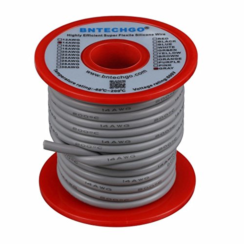 BNTECHGO 14 Gauge Silicone Wire Gray 25ft Stranded Tinned Copper Wire - color: Gray, size: silicone wire 25ft