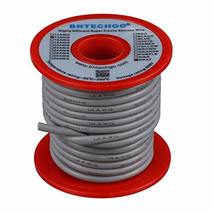 BNTECHGO 14 Gauge Silicone Wire Gray 40ft Stranded Tinned Copper Wire - color: Gray, size: silicone wire 40ft