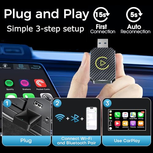 Wireless CarPlay Adapter 2026 Upgraded,CarPlay & Android Auto 2-in-1, Mini USB Design for Cars with Wired CarPlay,Fast Auto-Connect,Plug & Play,for iOS 10+, Android 11+ Version (Stripe)