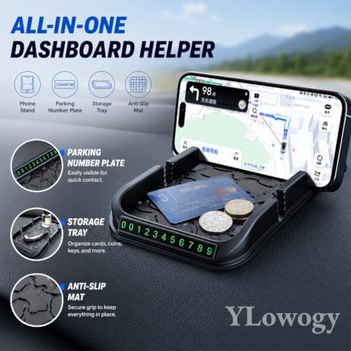 All-in-1 Dashboard Phone Holder, with, Parking Number Plate, PVC - color: Transparent