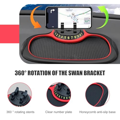 Car Phone Holder, Dashboard Anti-Slip Mat, Multi-Functional Car Parking Sign for Temporary Parking Navigation, 360 Degrees Rotatable Phone Mount, Universal for Most Vehicles
