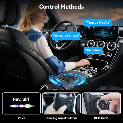 Magic CarPlay AI Box, Wireless CarPlay & Android Auto Adapter with Netflix/YouTube/TikTok, Plug & Play, Car Play Wireless Adapter Compatible with iPhone 7+/iOS 10+ & Android 11+ - color: Ink Black