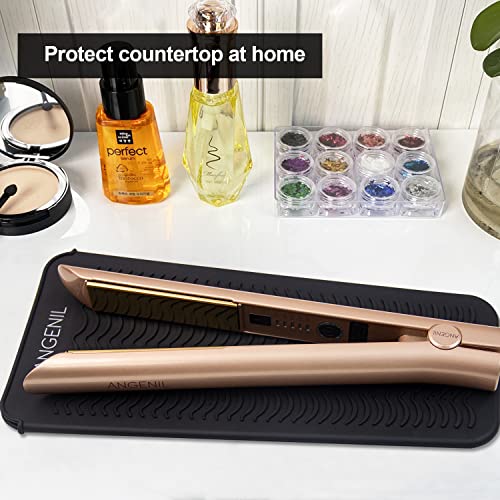 ANGENIL Silicone Heat Resistant Travel Mat Pouch for Titanium Ceramic Flat Iron, Hair Straightener Professional and Curler 2 in 1, Curling Wand, Crimper Hair Iron Tools, Food Grade Silicone, Black - color: Black