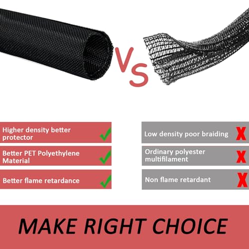 Braided Split Wire Loom Black Wire Cover Protective Harness Tubing Cable Management Self Wrap Cord Sleeve Mesh Woven 5/16"-60ft - size: 5/16"-60ft