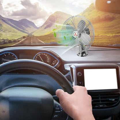 Tujoe 2 Pcs 12V Car RV Cooling Fan with 2 Speed Switch Heavy Duty Metal Fans with Cigarette Lighter for Cars Trucks Van RV Boat and Buses(8 Inch,Silver) - color: Silver