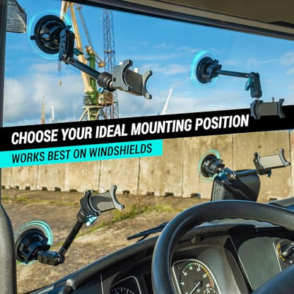 CARMOUNT TitanX100 Long – Truck Phone Mount – Heavy Duty Metal Phone Holder, Suction Cup Phone Mount for Car, Windshield Mount Cell Phone Holder for iPhone, Android, GPS & All Devices - style: TitanX100 Long