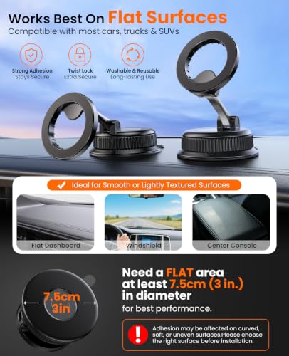 Magnetic Car Phone Holder for Dashboard, MagSafe Car Mount, Nano Gel Suction Car Phone Mount, Foldable Automotive Dashboard Phone Holder, 360° Rotatable for iPhone 17 16 15 14 13 12 Series - color: Black