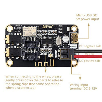DROK Blue~Tooth Board, 12V Audio Receiver Blue~Tooth Module DC 5V-12V Portable Wire~Less Electronics Stereo Music Receive Circuit Chip with Micro USB Port for Headphone Speaker Home Sound System DIY