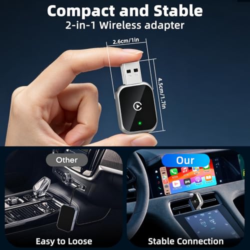 Wireless Carplay Adapter for iPhone, 2-in-1 Plug & Play - size: 2-in-1