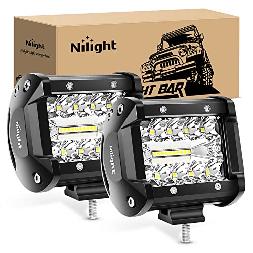 Nilight Led Light Pods 2PC 4Inch 60W Flood Spot Combo Triple Row Driving Lamp Roof Bumper Off Road LED Work Lights Pods for Van Camper Wagon Car Pickup Golf Cart ATV UTV SUV Truck Boat 4x4 - color: Led Pods