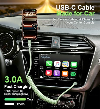 USB A to USB C Cable 3FT 2Pack Coiled USB C Fast Charging Cable for CarPlay - color: Green, size: 3FT