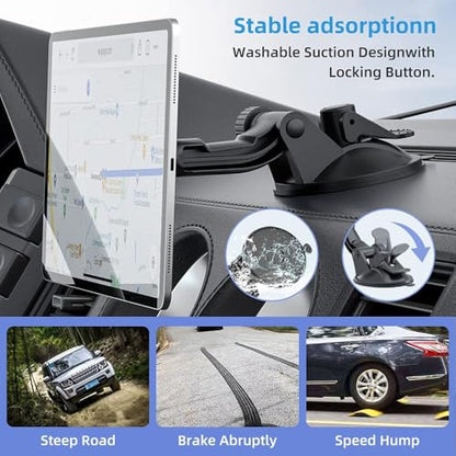OHLPRO Dashboard Magnetic Tablet Holder for Car, Windshield iPad Car Phone Suction Cup Mount with Magnets, for All 6"-11" Apple Phones iPad Samsung Galaxy Tab Tablet, 360° Rotation, Black - size: Fit for tablets
