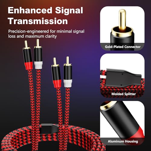 RCA Cable 40Ft,2Rca Male to 2-RCA Male Audio Stereo Subwoofer Cable [Hi-Fi Sound] Nylon-Braided Auxiliary Audio Cord for Home Theater, HDTV, Amplifiers, Hi-Fi Systems,Speakers and etc(40Ft/12M) - size: 40Ft/12M