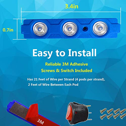 8PCS Blue Led Truck Bed Lights Kit,Pickup Bed Lighting Kit,Rock Light with w/Switch,IP68 Waterproof for Car Underglow,Cargo Bed,Foot Wells,Side Marker,Rail Light,Rear Work Box Lighting Kit
