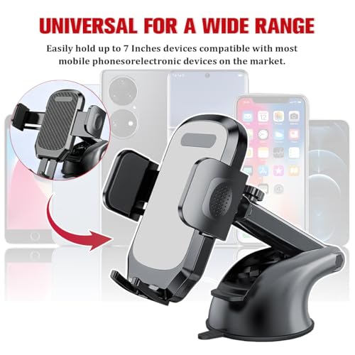 Car Phone Holder, 360° Adjustable Suction Cup Stable Vehicle Dashboard Cell Phone Mount with Air Vent Clamp, Hands Free Automotive Windshield Smartphone Holder, Universal Fit (Gray) - color: Gray