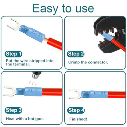 100PCS #10 Heat Shrink Fork Connectors, 22-16 Gauge Fork Terminal - size: 22-16AWG, style: #10