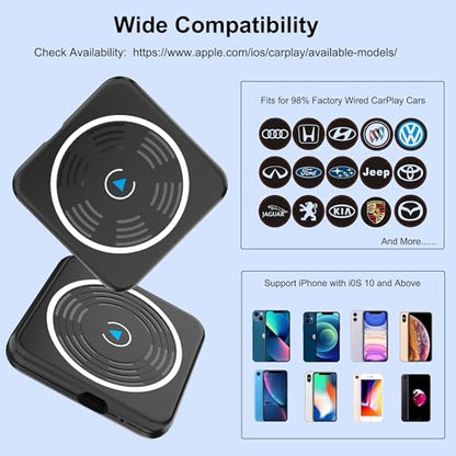 CarPlay Wireless Adapter, Wireless CarPlay Adapter for iPhone Converts Wired to Wireless CarPlay Dongle, Plug & Play Fit for Factory OEM Wired Apple CarPlay Cars from 2016 & iPhone iOS 10+ - style: rounded