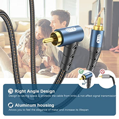EMK RCA Subwoofer Cable 90 Degree RCA to RCA Audio Cable 24K Gold-Plated Nylon Braided Double Shielded Digital Analogue Supports Amplifiers,Home Theater,Hi-Fi Systems,Subwoofer(50ft/15m) - size: 50ft/15m, style: 90 Design RCA to RCA