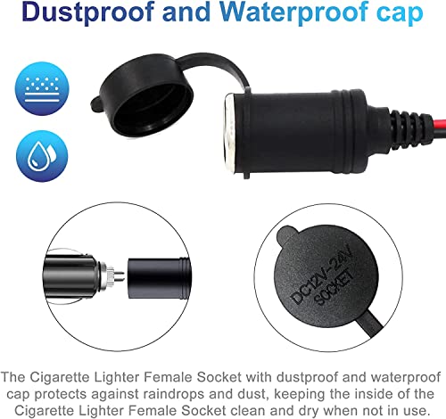 12V/24V Heavy Duty Cigarette Lighter Extension Cord 12FT 14AWG 240W 20A - size: 12FT 14AWG